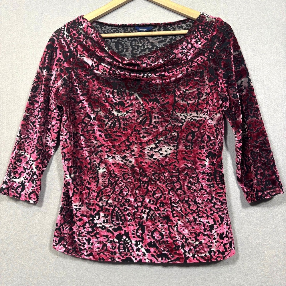 Reitmans Burnout Velvet Top‎ Womens Large Pink Black Stretch Y2K